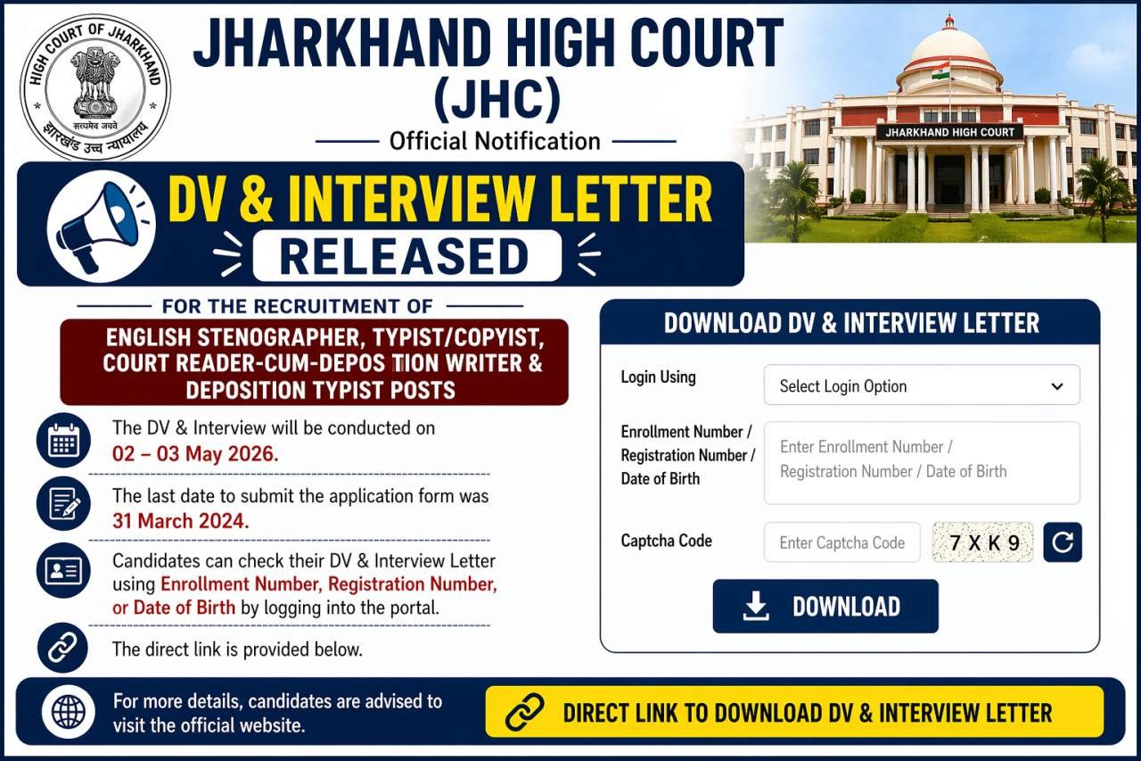 Jharkhand High Court DV &amp; Interview Letter 2026 Out