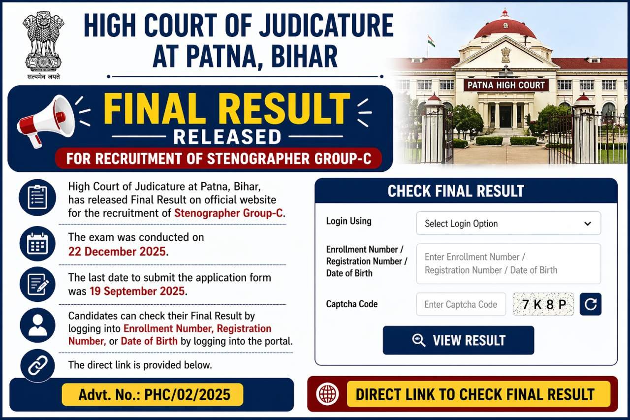 Patna High Court Stenographer Final Result 2026 Out